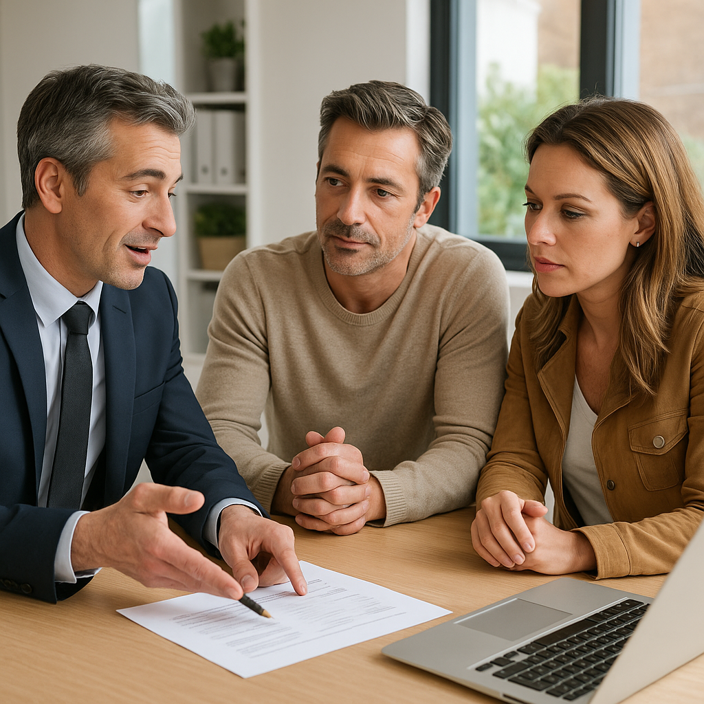 Real estate agent explaining commission options to Edmonton home sellers